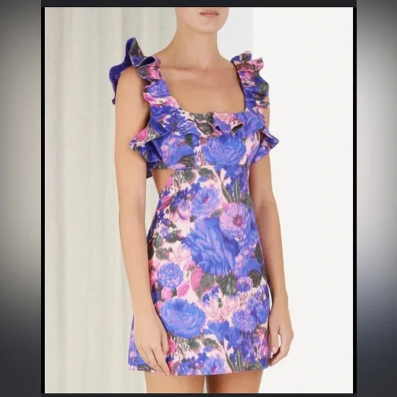 Zimmerman high Tide Frilled Mini Dress In Floral Print - Picture 1 of 8